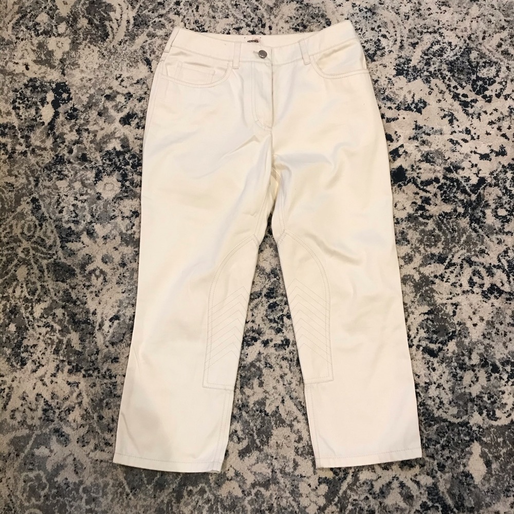 Hermes White riding crop Capri pants jeans 36 sz 2